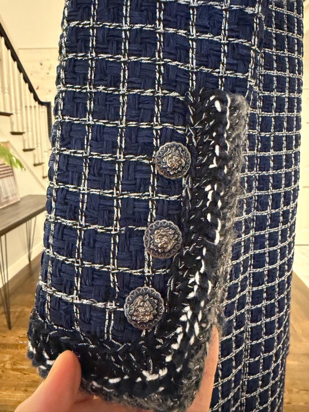 CHANEL Metallic Fantasy Tweed Coat – Navy Blue/Silver (Size 36) - Picture 11 of 15